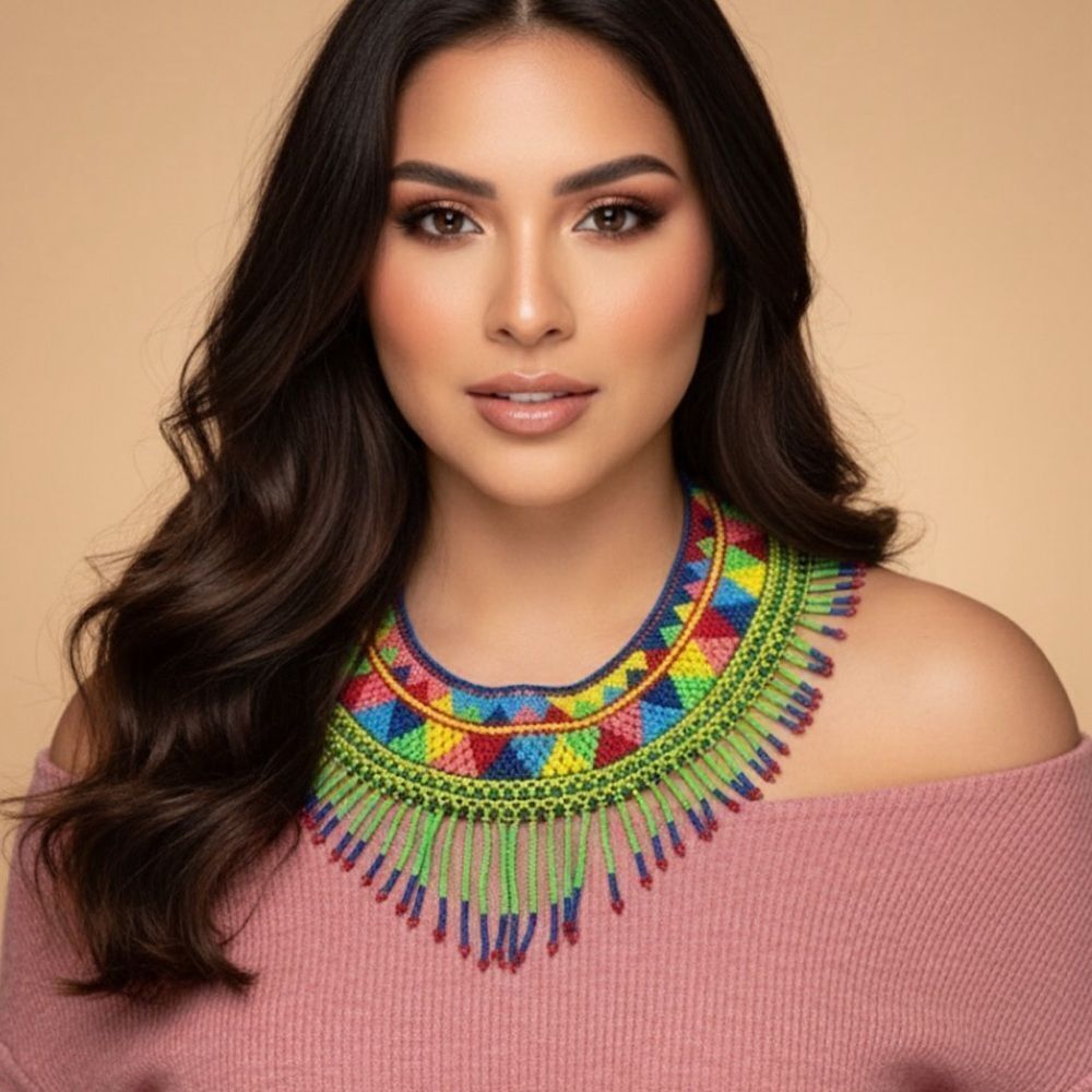 New Beautiful Handmade Colorful Beaded Mexican Collar Necklace